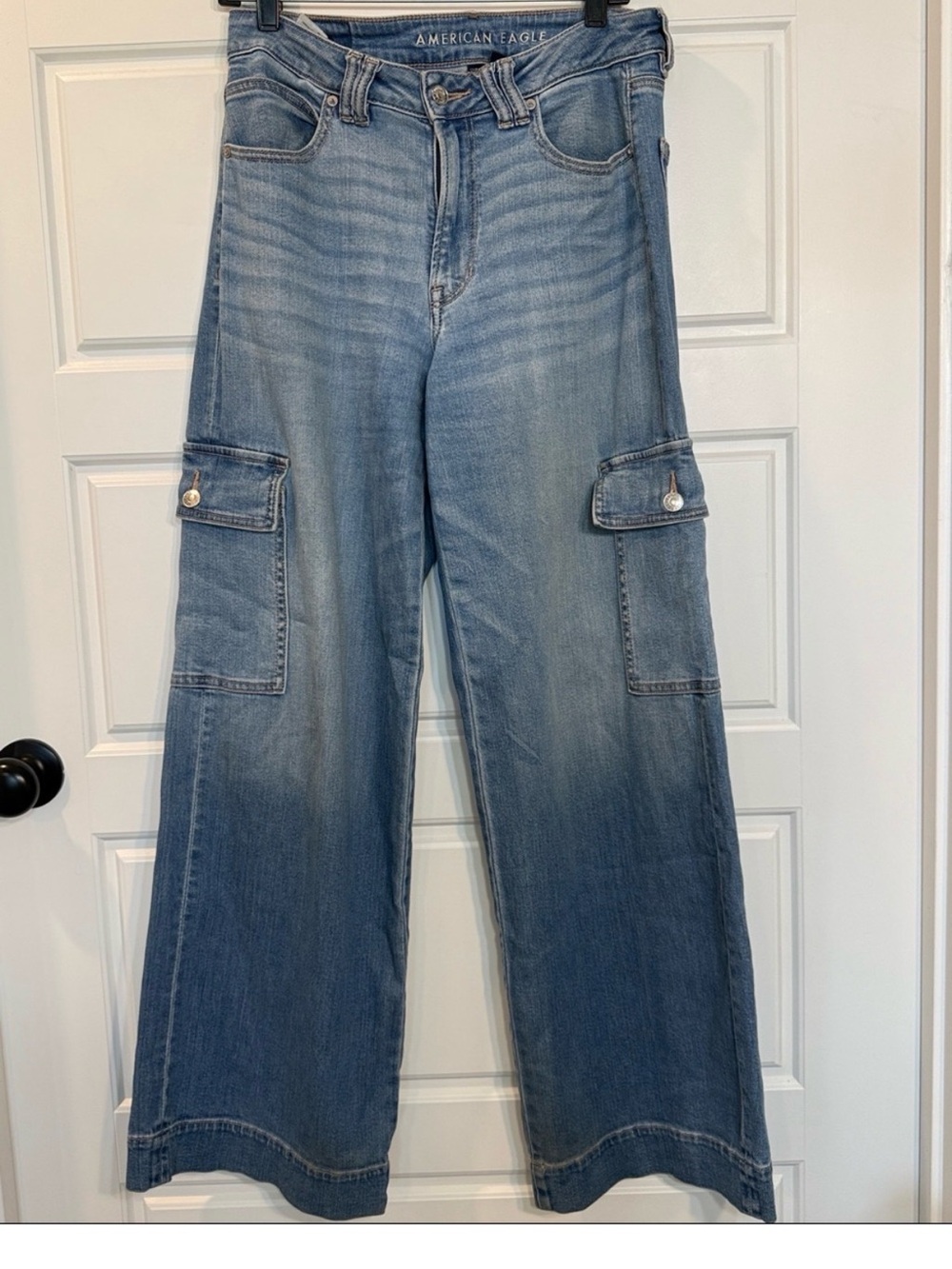 AE Dreamy Drape Stretch Super High-Waisted Cargo Baggy Wide-Leg Jean 6